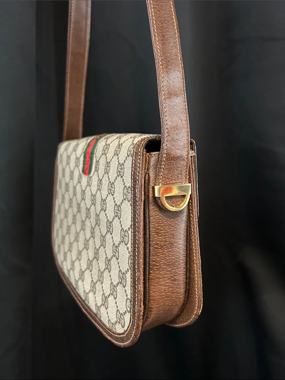 VTG Gucci Ophidia Coated Canvas Shoulder bag w/ Brown Trim Red/Green Sherry Line - Picture 10 of 17